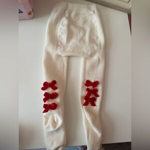 Janie and Jack Cream Leggings with Red Bows